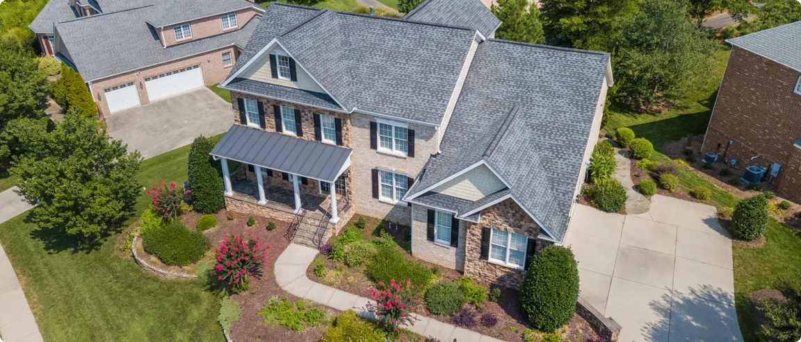 Aerial view of a suburban home